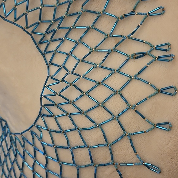 HANDMADE Turquoise Blue Beaded Net Lace Collar Necklace - Picture 8 of 11